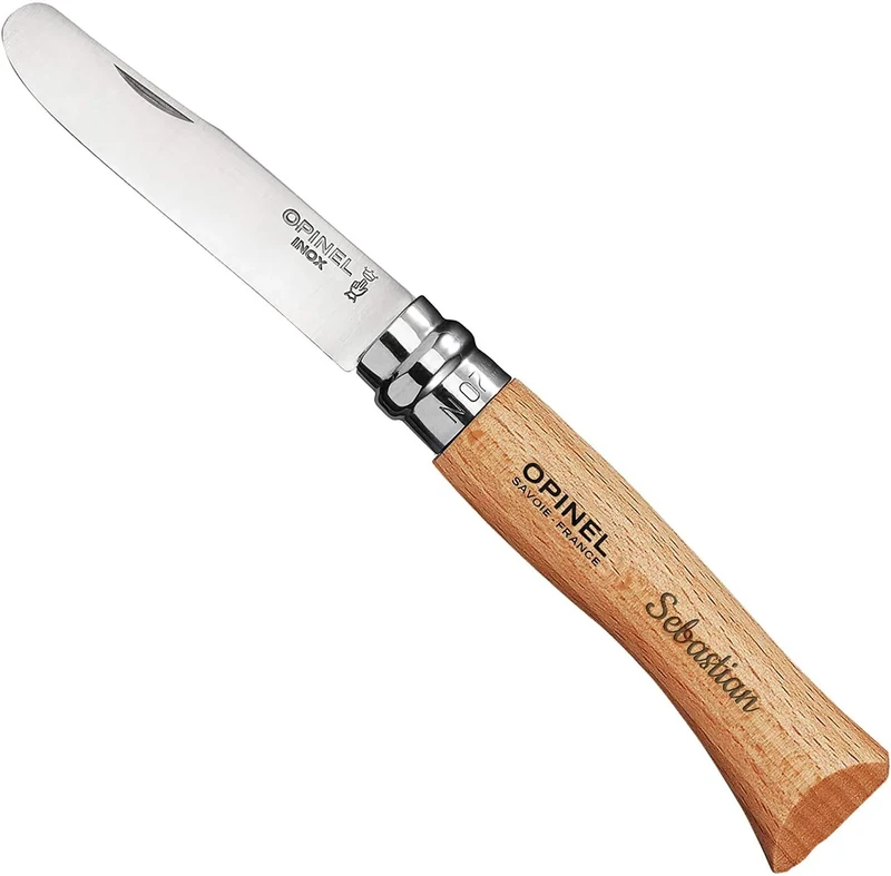 OPINEL Schnitzmesser Kinder mit Gravur personalisiert - erstes Taschenmesser Kinder - Schnitzen/hochwertige Lasergravur - Geschenke für Mädchen und Jungen
