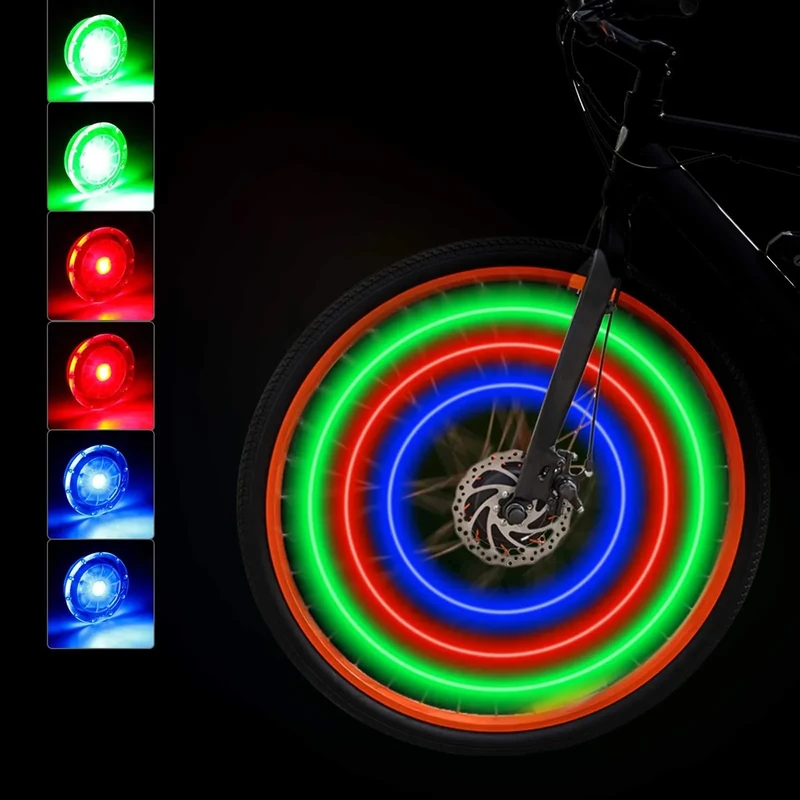 Mudder 12 Stück Fahrrad-Rad-Lichter, LED, Speichen-Lichter, wasserdicht, bunt, 3 Farben, Speichenlicht für Fahrradreifen, mit Batterien, für sicheres Radfahren