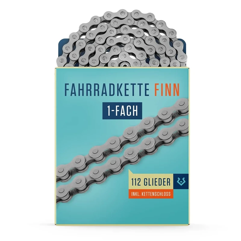 Alphatrail Fahrradkette Finn 1-fach Nabenschaltung & Singlespeed 112 Glieder I Kompatibel mit Shimano, SRAM, KMC, Connex I Inkl. Kettenschloss