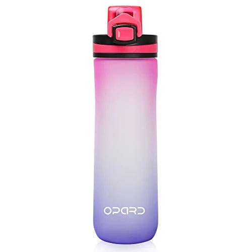 Opard Sport-Wasserflasche, 600 ml, BPA-frei, ungiftig, Tritan-Kunststoff-Trinkflasche mit auslaufsicherem Klappdeckel für Fitnessstudio, Yoga, Fitness, Camping (rosa lila Farbverlauf)