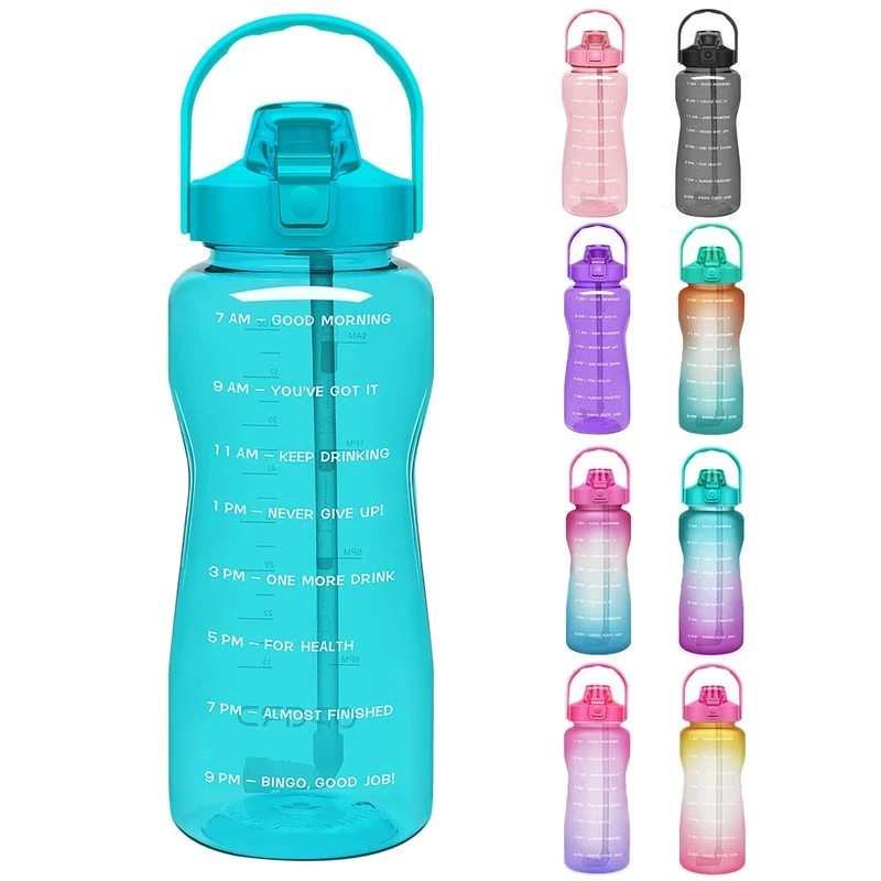 Opard 2.2L Trinkflasche, BPA Frei Wasserflasche mit Strohhalm, 1-klick Verschluss Auslaufsichere Water Bottle, Zeitmarkierung Sportflasche