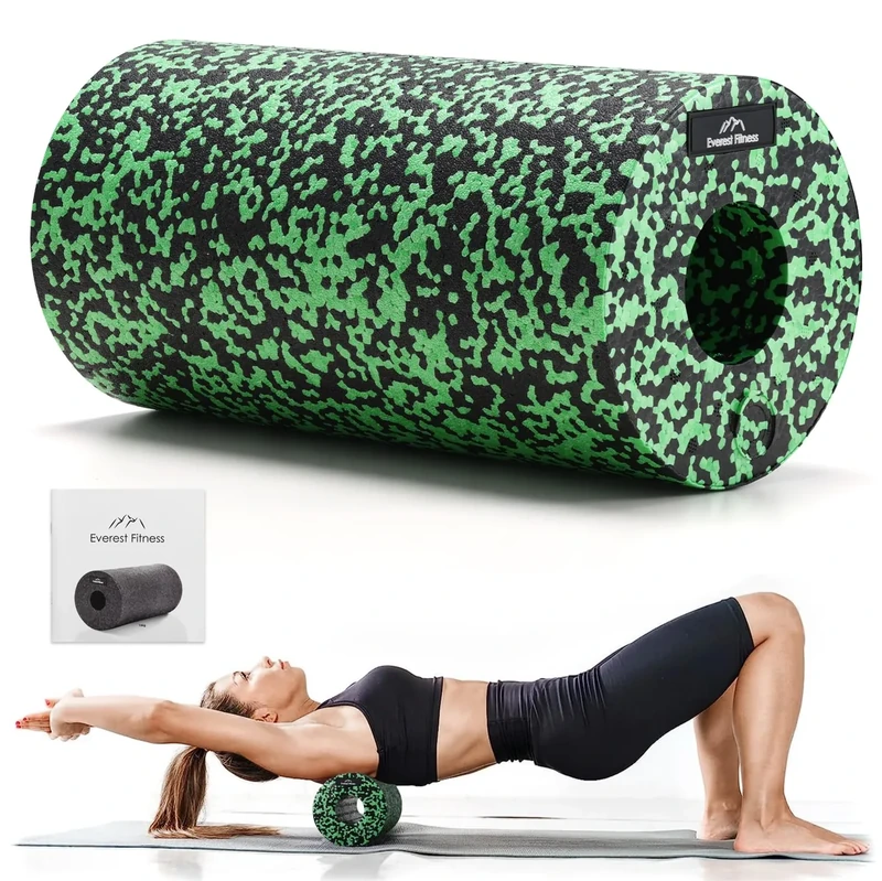 EVEREST FITNESS Faszienrolle Wirbelsäule 30cm mittel-hart - Faszienrolle für Rücken Beine Schultern - Massagerolle - Rückenrolle - Pilatesrolle - Foam Roller - Schwarz/Grün