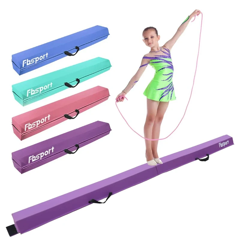 FBSPORT Schwebebalken Kinder 240cm, Klappbarer Balken Turnen Balance Beam für Kinder, Professionelles Training Gymnastikbalken für Zuhause, Aus Rutschfester PU-Leder