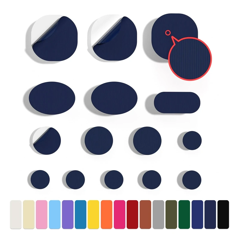 Flicken für Daunenjacke – Daunenjacke flicken Reparaturset, 45 Stück selbstklebende Stoffflicken aus Nylon, wasserdicht & reißfest, für Jacke, Zelt & Schlafsack, rund/oval, Schwarz