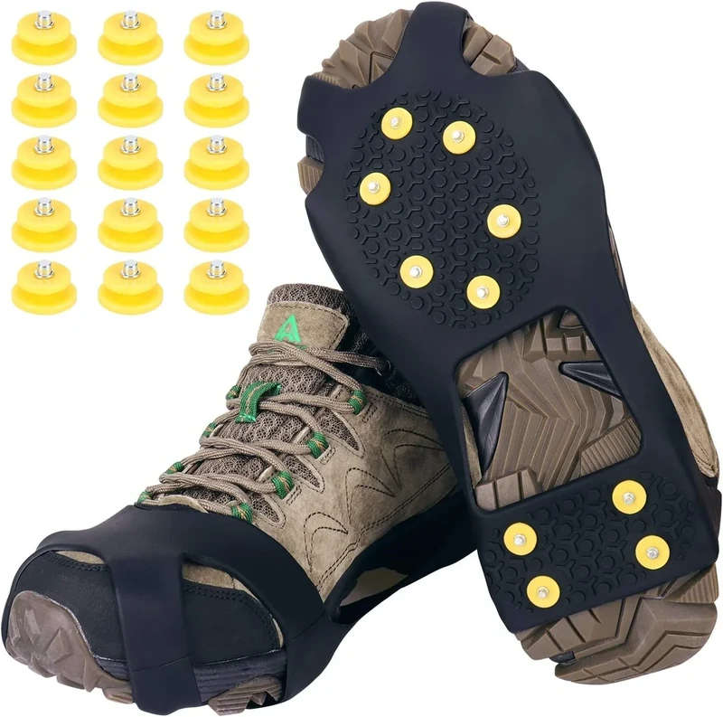 Tevlaphee Schuhspikes,Schuhkrallen,Steigeisen,Schuh Spikes für Bergschuhe,mit einem 15er-Pack Ersatz-Schneespikes für Damen,Herren und Kinder (XL)