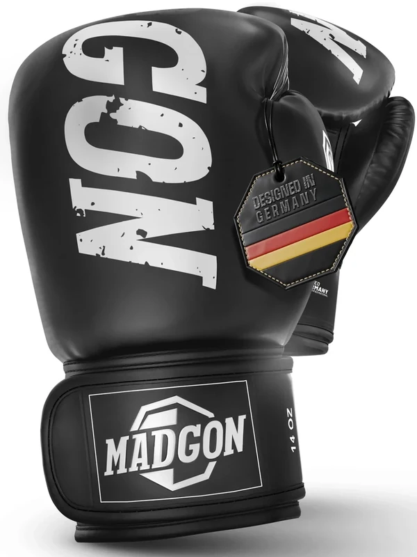 MADGON Premium Boxhandschuhe aus bestem Material für Lange Haltbarkeit, Männer und Frauen Kickboxhandschuhe für Kampfsport, MMA, Sparring, Muay Thai und Boxen 10 12 14 16 oz inkl Beutel