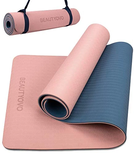 Yogamatte Rutschfest mit Tragegurt, 8mm Extradick Yoga Matte, TPE Schadstofffrei Sportmatte für Zuhause oder Draußen, Fitnessmatte für Yoga Pilates Workout, Gymnastikmatte Doppelseitig