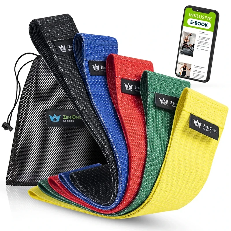 ZenOne Sports® Fitnessbänder aus Stoff I Loop Bänder Set - Widerstandsbänder in 3-5 Stärken I Resistance Bands für Krafttraining, Warm-up & mehr I Booty Band Set mit Workout-Guide, Theraband Loop
