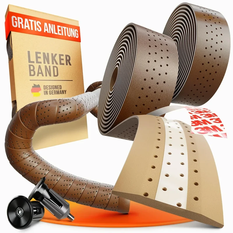 Kellago Lenkerband Rennrad Leder [ MIT VERBESSERTE DÄMPFUNG ] inkl. E-Book & 4x Klebestreifen - Rennrad Lenkerband schwarz/braun/weiß mit Lederoptik - Fahrrad Lenkerband