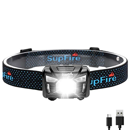 SuperFire HL06 Stirnlampe Kopflampe LED Wiederaufladbare Ultraleicht Superhell 500 Lumen LED Stirnlampe Aufladbar mit Bewegungssensor und Rotlicht, 5 Modi