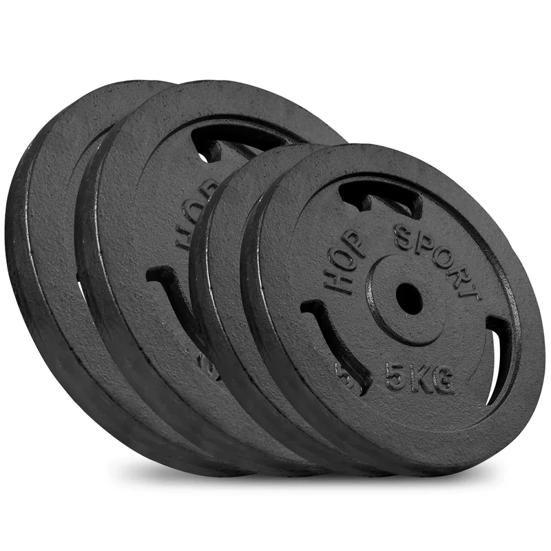 Hop-Sport Gusseisen Hantelscheiben Set 30 kg (2 x 5 kg, 2 x 10 kg) mit 31 mm Lochdurchmesser, ideal für Standard 30mm Langhantelstangen, Robuste Gewichtsscheiben für Fitness- und Krafttraining
