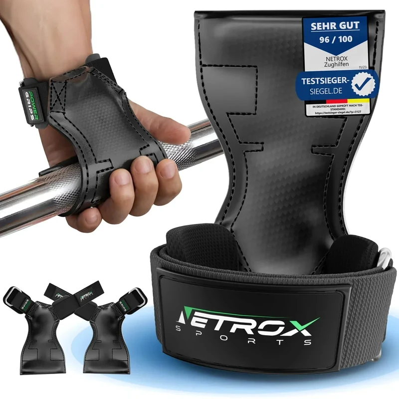 NetroxSports - Power Grips Fast Zughilfen für Krafttraining – Fitness Lifting Straps für Kreuzheben, Bodybuilding mit Handgelenkschutz - Grip Zughilfe, Zughilfen Gym, Griffhilfen Männer & Frauen
