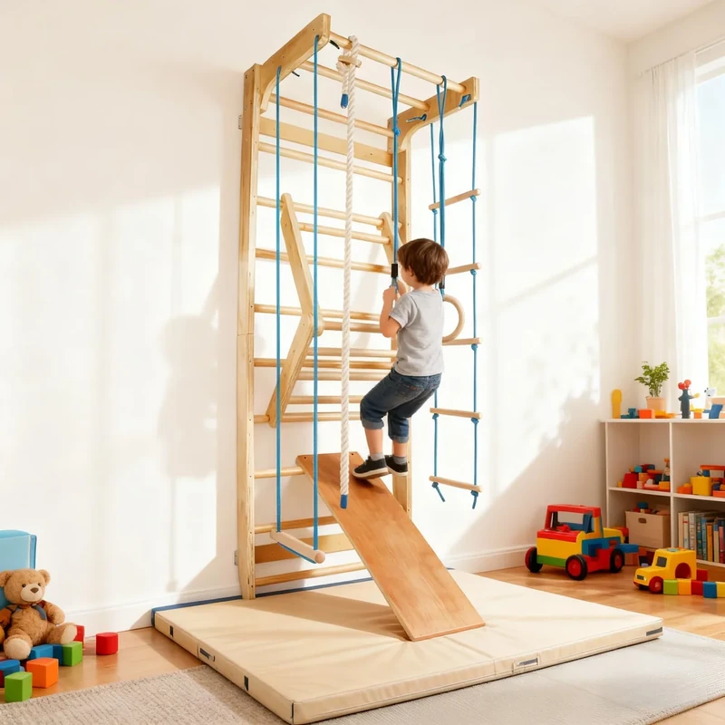 CCLIFE Sprossenwand Turnwand Gym Klettergerüst Holz Sportgerät Kletterwand mit Stange Fitness Kinder Erwachsener ZERRO