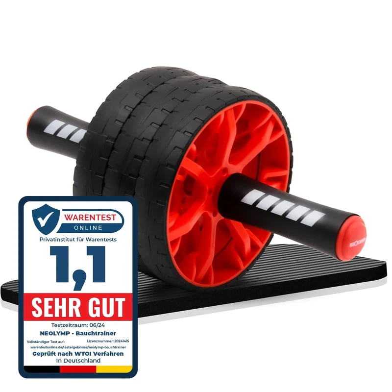 NEOLYMP Bauchtrainer für Zuhause mit Knieauflagen Matte und Bauchroller Videoübungen - Bauchmuskeltrainer, Ab Roller, Bauchtrainer Roller, Coremaster Trainingsgerät