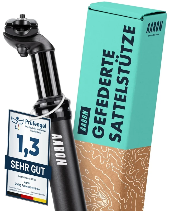 AARON Spring Federsattelstütze mit 30,9 mm Durchmesser | Gefederte Aluminium Sattelstütze mit 350mm Länge | Fahrrad Sattelstütze gefedert für E-Bike, MTB, Trekking Citybike u.v.m. Schwarz