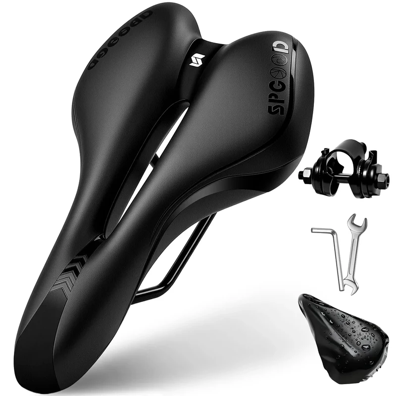 SPGOOD Fahrradsattel Herren Damen Bequemer Breit Weich Gel Ergonomisch Fahrrad Sattel mit überzug & Schraubenschlüssel für Mountainbike MTB Trekking Rennrad Heimtrainer E-Bike Fahrradsitz 27 * 16cm