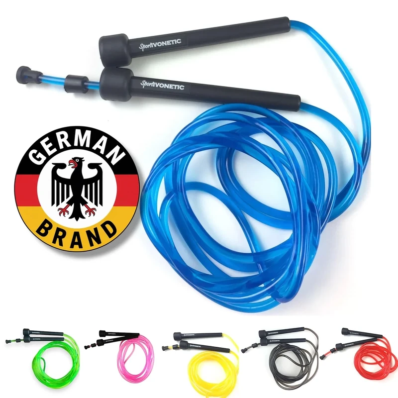 Premium Springseil SPORTIVONETIC ® für Erwachsene & Kinder, Damen & Herren-für Fitness, Crossfit, Sport, Boxen und Freizeit - Verstellbare Größe - mit Einstellklammer - Speed Rope, Jump Rope (Blau)