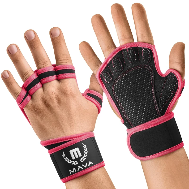Mava Sports Belüftete Handschuhe für Männer und Frauen | mit integrierten Handgelenksmanschetten und vollflächiger Silikonpolsterung | Perfekt für Gewichtheben, Cross-Training, WOD (Rosa, XS)
