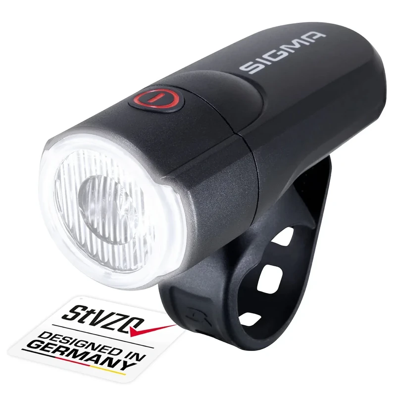 Sigma Aura 30 | LED Fahrradlicht 30 Lux | StVZO zugelassenes, batteriebetriebenes Vorderlicht | 2 Leuchtmodi | Farbe: Schwarz