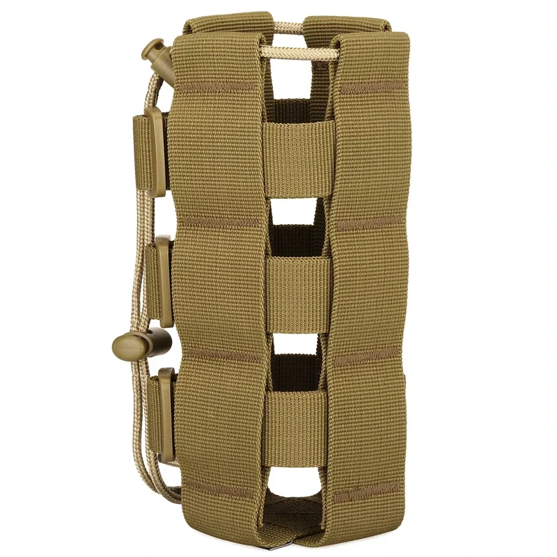 Huntvp Verstellbar Molle Flaschenhalter Militär Trinkflasche Beutel Molle Nylon Kessel Wasserflaschenhalter Langlebig Bottlehalter Bottel Carrier Wasserdicht für Radfahren, Verstellbar-Braun