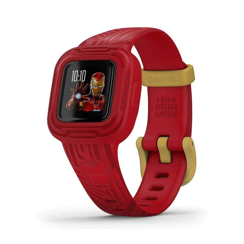 Garmin vívofit jr. 3 Marvel Iron Man – wasserdichter, digitaler Aktivitätstracker für Kinder ab 4 Jahren, Schrittzähler, großes 1,4 cm Display, Notfallkontakt, bis zu 1 Jahr Batterielaufzeit, Quiz