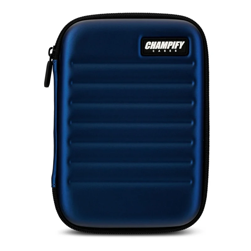 Champify® Darttasche blau mit Haltesystem | kein Verrutschen der Dartpfeile | Hard-Case zum Schutz für 6 Steeldarts oder Softdarts & vielen Taschen für Dart Flights & weiteres Darts Zubehör