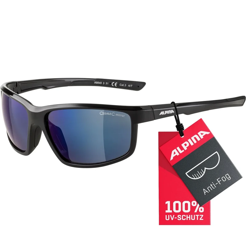 ALPINA DEFEY - Verspiegelte und Bruchsichere Sport- & Fahrradbrille für Erwachsene, Anti-fog, bruchsicher, mit UV-A-, B- & -C-Schutz, black