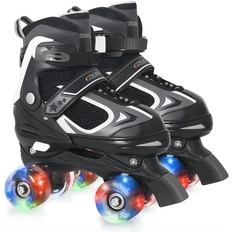 Nattork Kinder Rollschuhe für Jungen Mädchen Kinder, 4 Größen einstellbar Quad Skates mit Allen Licht bis Räder - Geburtstagsgeschenk für Indoor Outdoor Sport