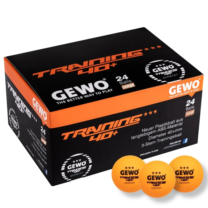 GEWO Tischtennisbälle Training 40+ - 3 Sterne Tischtennis-Ball aus ABS Plastik mit Naht - Hochwertige Plastik Trainingsbälle, Durchmesser 40+mm, Orange