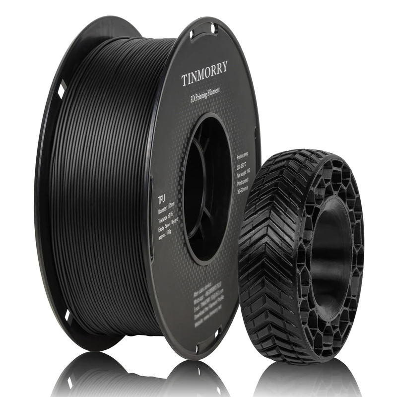 TINMORRY TPU Filament 1.75 mm, Flexible TPU Rolle Weiches 3D-Drucker Filament, 1kg Spule (2.2 lbs), 95A TPU Schwarz