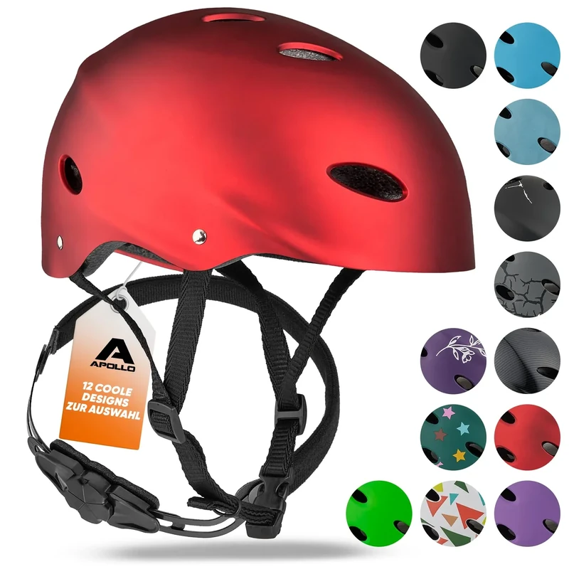 Apollo Skaterhelm Herren, Damen und Kinder | Kinderfahrradhelm | Verstellbar | Skateboard, Scooter, BMX Helm Kinder mit Drehrad-Anpassung | für Jungen und Mädchen | Verschiedene Größen und Farben