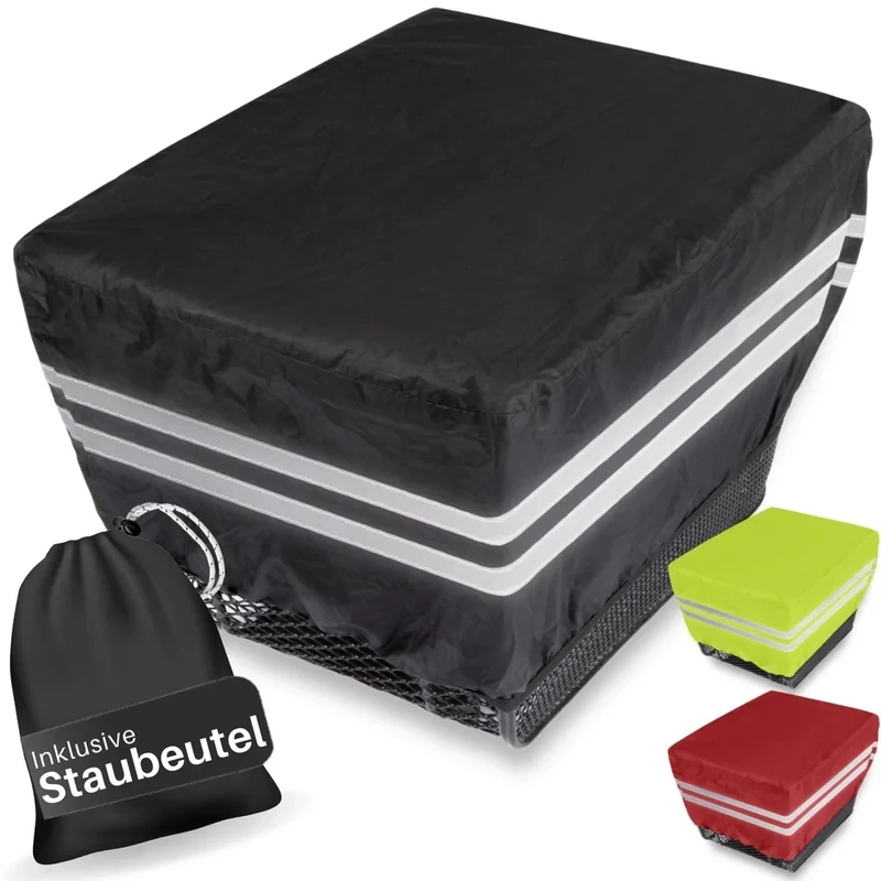 HiLo sports Korbabdeckung wasserdicht mit Sicherheits-Reflektoren - Einheitsgröße Regenabdeckung Fahrradkorb - Korb Abdeckung Fahrrad - Regenüberzug Korb (schwarz)