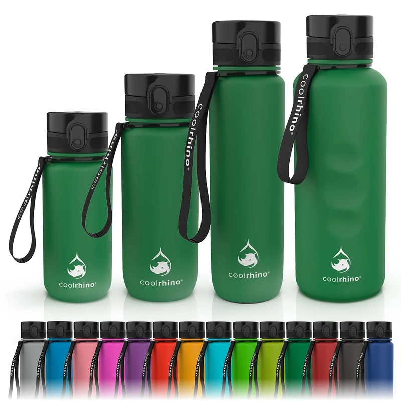 coolrhino Trinkflasche 650ml für Sport, Outdoor, Schule, Fitness & Kinder - Wasserflasche auslaufsicher und Bpa frei - Flasche für Kohlensäure geeignet (Rhino Forest green, 650ml)