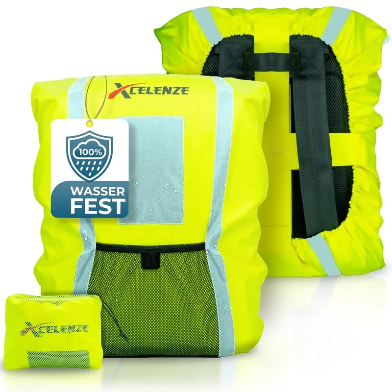 Xcelenze - Regenschutz Rucksack 100% wasserdicht | Reflektoren Rucksack Regenschutz Schulranzen | Regenhülle Rucksack, Ranzen Regenschutz (gelb)