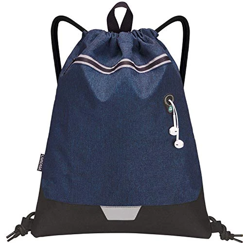 LIVACASA Turnbeutel Mit Reißverschluß Innentasche Sportbeutel Hipster Gym Bag Gefüttert Rucksack Mit Verstellbar Tunnelzug Turnsack Gymsack für Damen Herren (Reflektor Blau, 42x33cm)