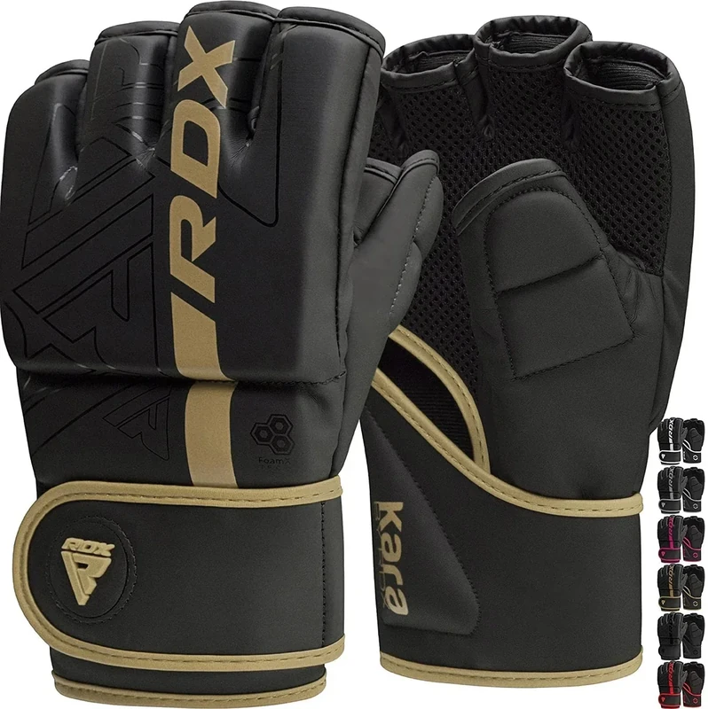 RDX Profi MMA Handschuhe Training, Kara Maya Hide Leder, Sparring Grappling Kampfsport Kickboxen Schwarz Gloves Muay Thai Boxing, Boxsack Pratzen Sandsack Gepolstert Punchinghandschuhe, Männer Herren