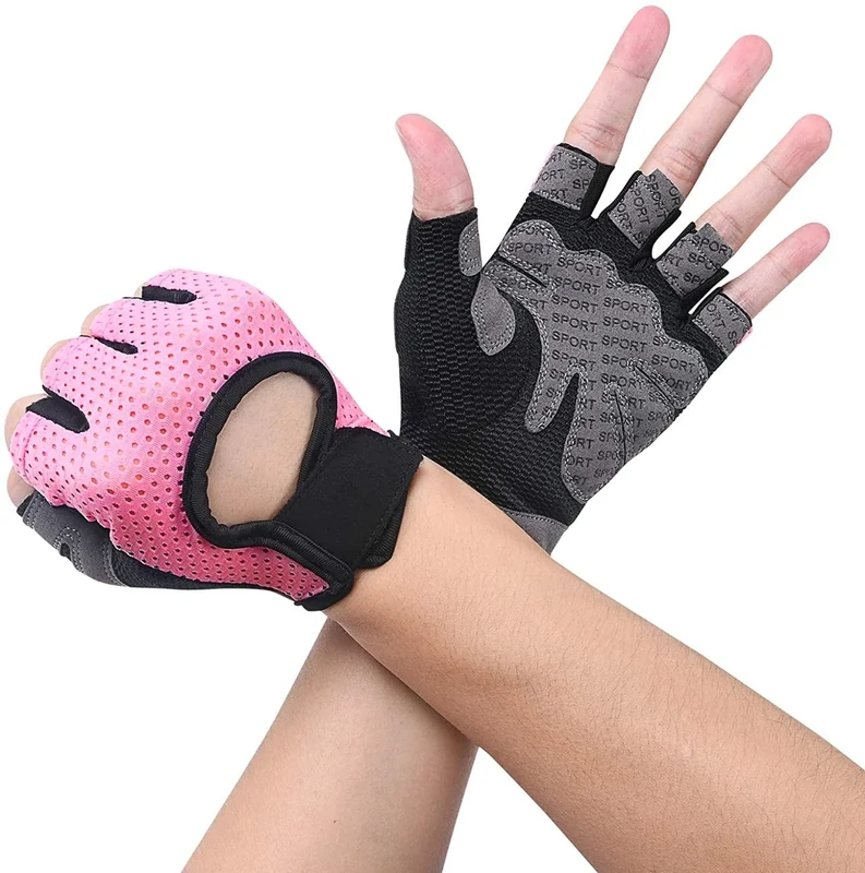 flintronic Fitness Handschuhe, Atmungsaktive Trainingshandschuhe mit Mikrofasergewebe, Rutschfester Silikon Gym Gloves Gewichtheben Handschuhe, Sporthandschuhe für Damen Herren - Rosa (L)
