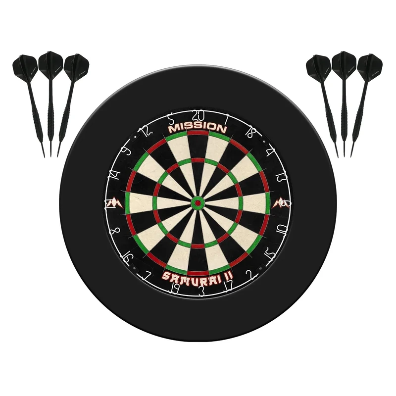 Mission Darts Dartscheibe Home Center | Dart-Komplettpaket inklusive Dartscheibe und 2 Sets Dartpfeile (Standard Surround)