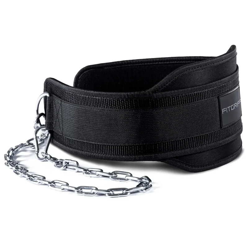 Fitgriff® Dip Gürtel mit Kette + 2 Karabiner, Dip Belt für Bodybuilding, Krafttraining, Gewichtheben - Gewichthebergürtel, Gewicht Gürtel (Schwarz, Onesize)