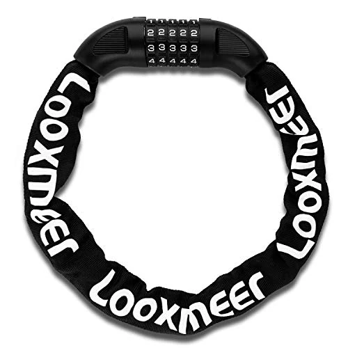 Looxmeer Fahrradschloss Zahlenschloss 80cm und Hoher Sicherheitsstufe, Fahrrad Kettenschloss Zahlen Code Kombination Schloss mit Gehärteter Stahlkettenglieder und 5-stelligem Zahlencode,Schwarz