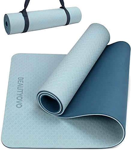 Yogamatte mit Gurt, 0,6 cm extra dicke Yogamatte, doppelseitig, rutschfest, professionelle TPE-Yogamatten für Damen und Herren, Trainingsmatte für Yoga, Pilates und Bodenübungen