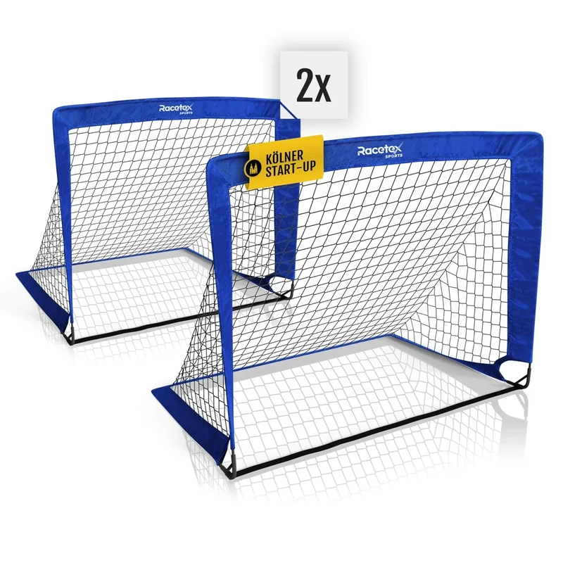 Racetex 2er Fußballtor Kinder Set - Fußball Tore inkl. nützlicher Tasche zum Transportieren - Version mit verstärkten Glasfaserstangen - Fussballtore für den Garten oder Park (Dunkelblau)