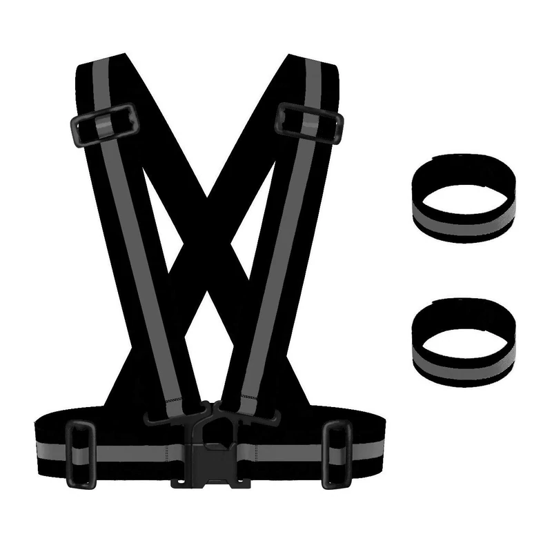 Maotrade 1 Stück Warnweste Fahrad Hohe Sichtbarkeit und 2 Stück Reflektorband mit Klettverschluss Verstellbar Reflektorweste für Damen Herren Kinder Erwachsene Joggen Laufen Motorrad