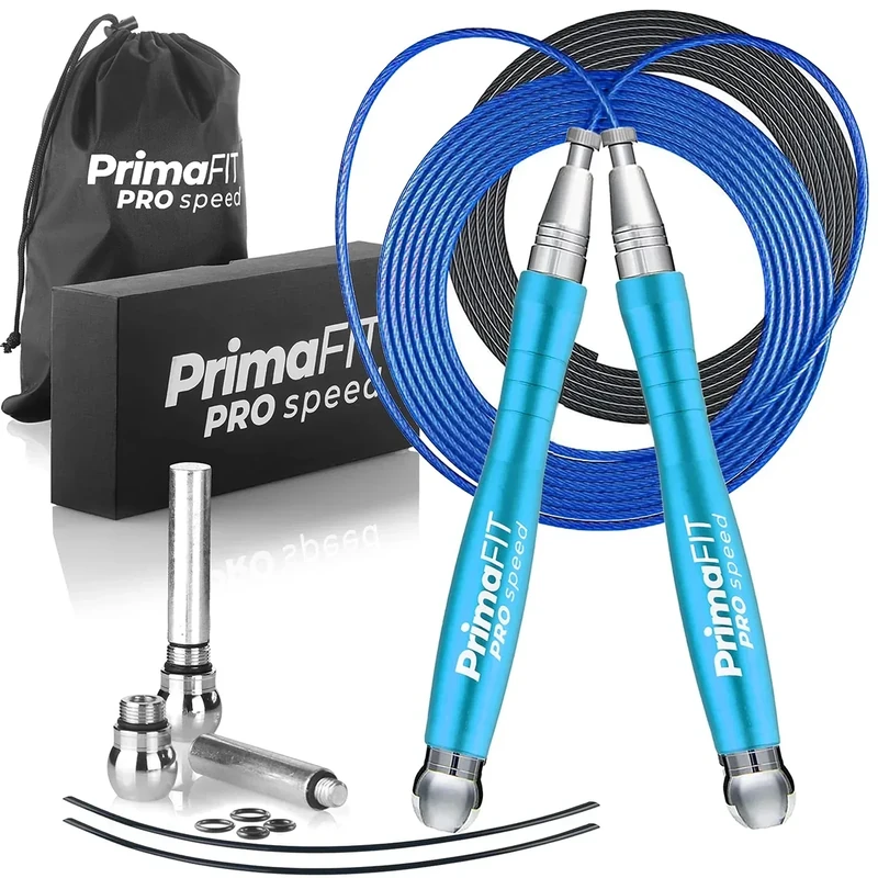 PrimaFIT Springseil Erwachsene Fitness Pro Speed Jump Rope 3m Seilspringen Verstellbar Mit Gewichten, 2 Kugellager & Anti-Rutsch Griffe, Profi Skipping Für Boxen, MMA, Crossfit, Extra Stahlseil,Tasche