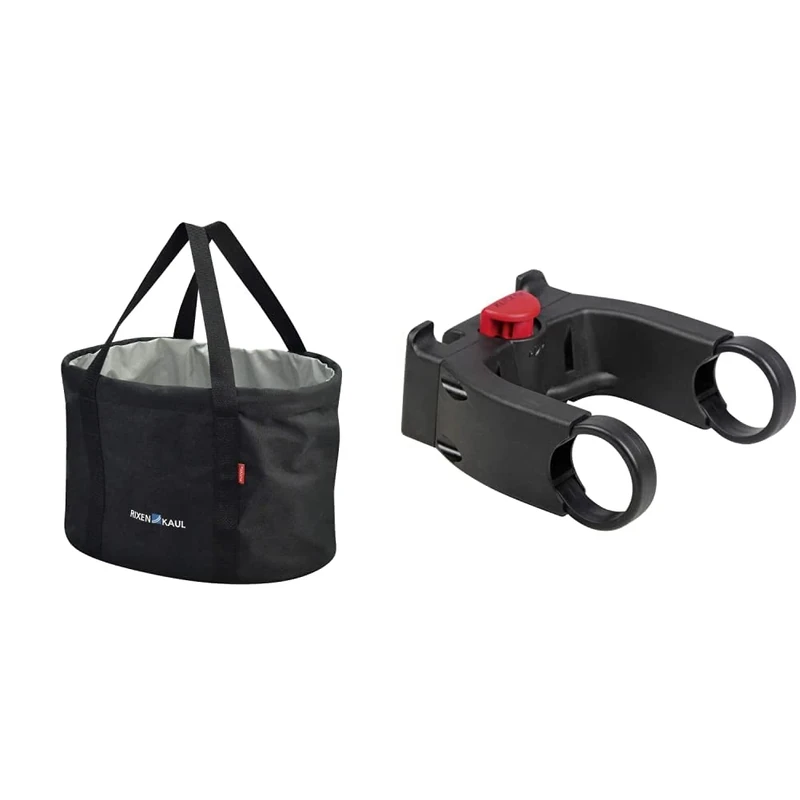 KLICKfix Fahrradkorb Shopper Pro, Schwarz, 29 x 38 x 25cm, 0300SP & Lenkeradapter E, Schwarz, One Size Ohne Schloss, 0211EB