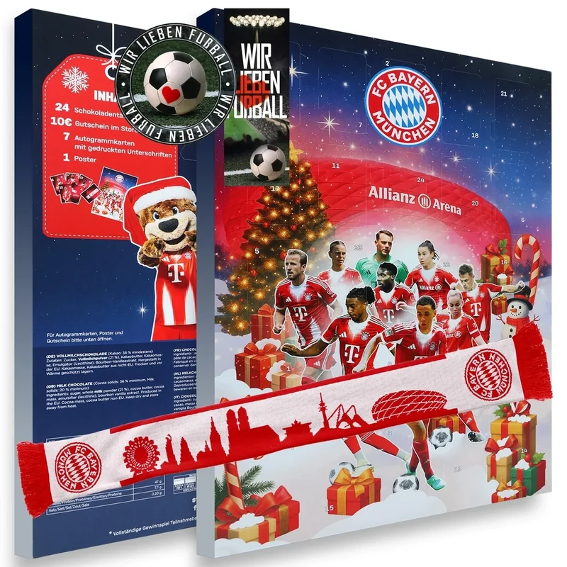 FC Bayern München Adventskalender inkl. Autogrammkarten und Poster - Plus Schal FCB