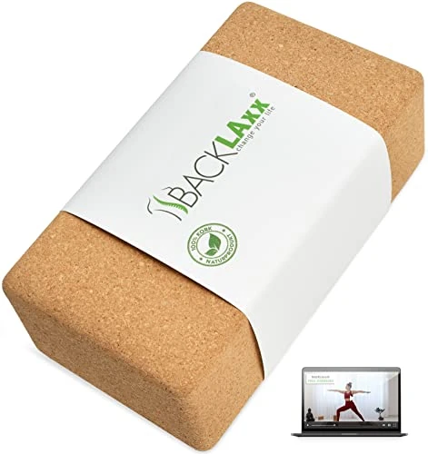 BACKLAxx ® Yoga Block Kork (1 Stück) – 100% Natur Yoga Klotz nachhaltig – Yogablock hautfreundlich und ökologisch hergestellt inkl. Anwendungsvideos – Yoga Blöcke Jogablock