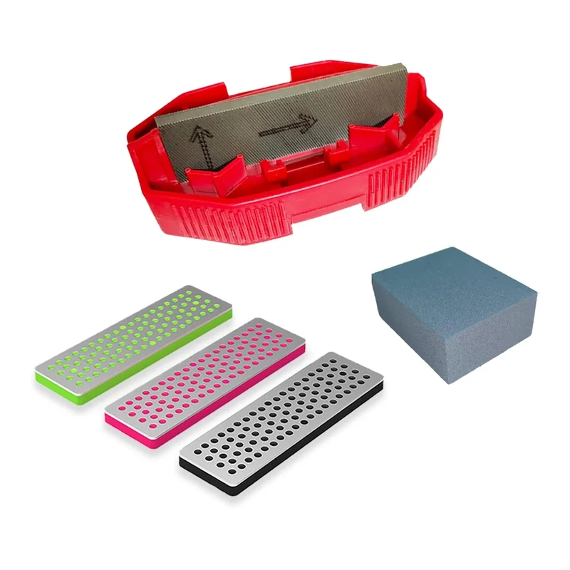 IGOSKI Snowboard Ski Edge Schrägstimmung Ski Wachs Kit, Snowboard Werkzeug, Ski Kantenschärfer Tuner Seite Ski Winkel Werkzeug & Diamanten & Gummi Stein (Werkzeug + Diamanten + Gummi Stein) (Rot)