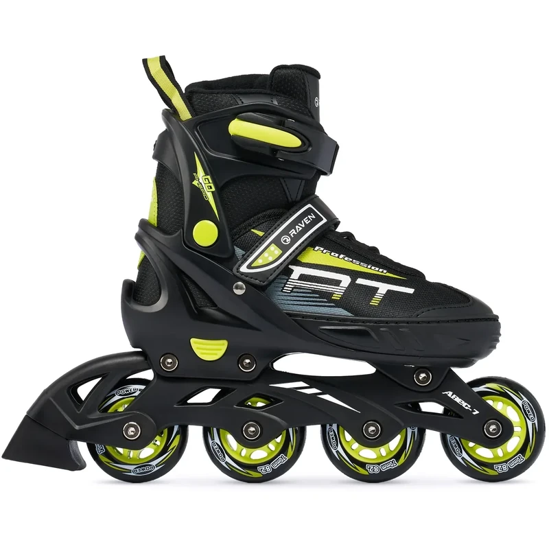 RAVEN Profession Inlineskates Inliner für Kinder und Erwachsene OPTIONAL 2in1 mit Schlittschuhen verstellbar (Black/Lime ohne Kufen 38-42 (25cm-27,5 cm))
