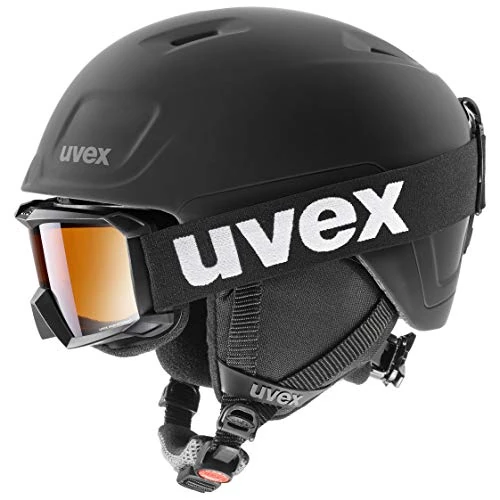 uvex heyya pro Set - Leichter Skihelm & Skibrille für Kinder - individuelle Größenanpassung - beschlagfrei - Black - 54-58 cm